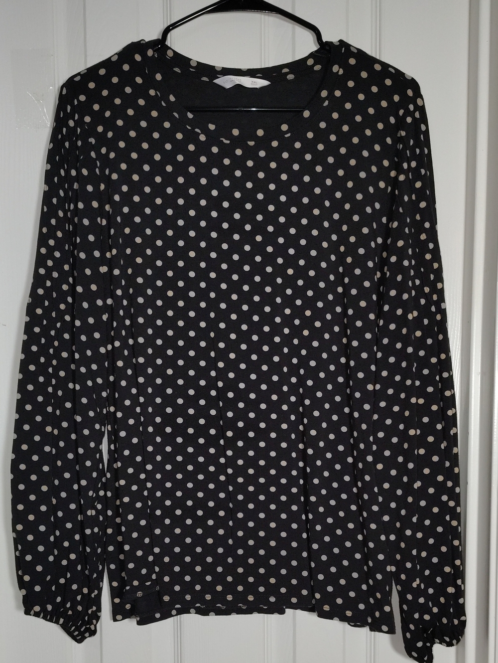 LC Lauren Conrad Black Long Sleeve Polka Dot Top with White Dots